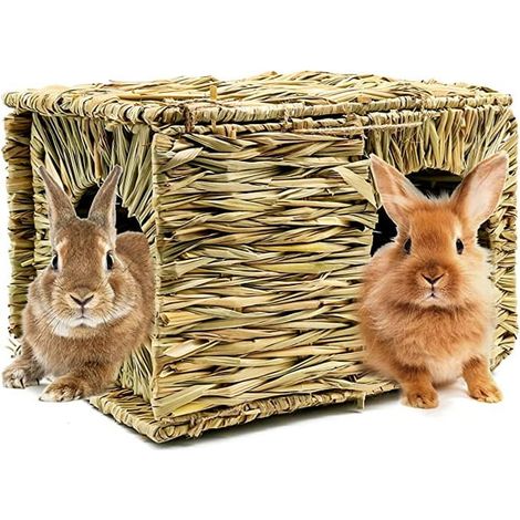 Très grande niche en foin tressé naturellement séché, pliable, idéale pour les lapins, cochons d'Inde, chinchillas et furets, pour jouer et dormir. (1/5)