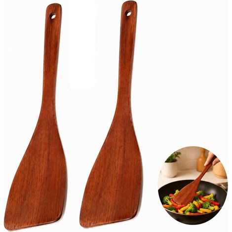 2-Piece Wooden Kitchen Spatula Set, 32.5 cm, Scratch-Resistant Wooden Kitchen Utensils, Wooden Kitchen Spatula for Non-Stick Pans, Woks and Griddles, Wooden Turner for Mixing, Flipping and Serving (1/5)