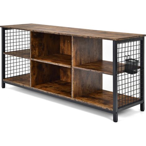 Mobile porta TV per TV fino a 65 pollici 140 x 40 x 63 cm pratico contenitore design industriale legno ingegnerizzato marrone rustico e nero 200020694