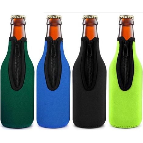 Refroidisseur de bouteille - 4 pièces - Pour bière et autres boissons froides - Taille universelle - 20x6 cm - Refroidisseur avec fermeture éclair - Convient pour l'école, le bureau, la maison, les vo (1/5)