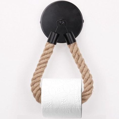 Portarotolo e portasciugamani in corda di canapa per bagno e cucina, nero (1/5)