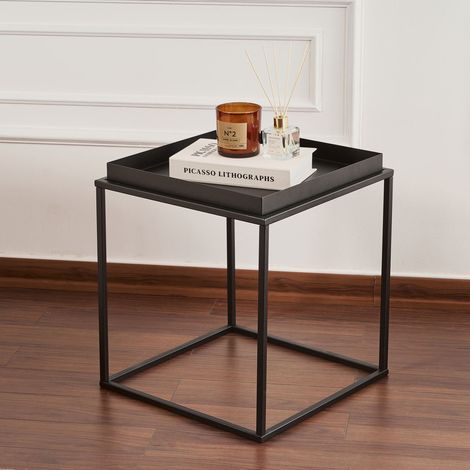 Couchtisch Lorsica, Quadratische Form, Tischplatte Metall, Schwarz, Abmessungen 45x45x52h cm Schwarz (1/4)
