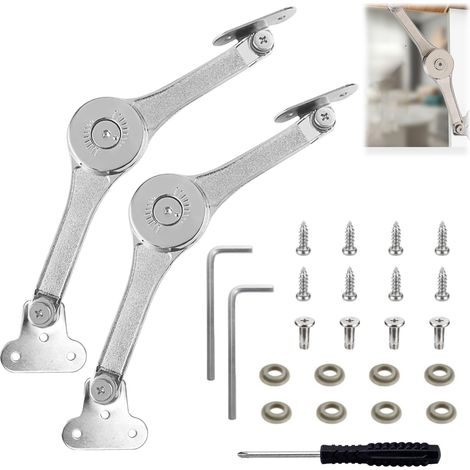 Set di 2 cerniere di supporto per coperchio a chiusura ammortizzata con accessori di fissaggio a vite, asta di supporto per cerniera pieghevole per ante di mobili, pensili da cucina, bauli portagiochi