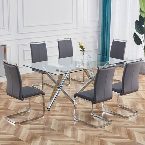 Chaise cantilever en cuir synthétique gris avec structure en métal chromé, rembourrée et supportant jusqu’à 120 k (1/5)