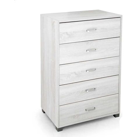 Cassettiera legno 5 cassetti Atena bianco 68x40x101 cm