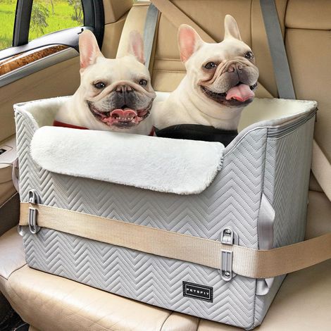 Siège auto pour chien de petite/moyenne taille, stable et sûr, avec 2 ceintures de sécurité et boucle, rehausseur de siège pour chien de voiture (1/5)