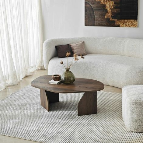 Table basse design effet bois foncé, forme galet MARFA