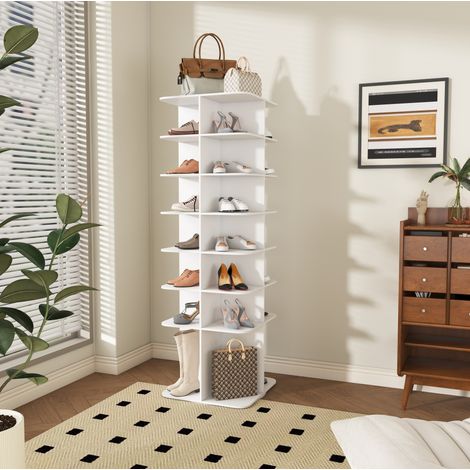 Meuble chaussures pivotant 60x60x184 cm PVC blanc HAVRYA (1/5)