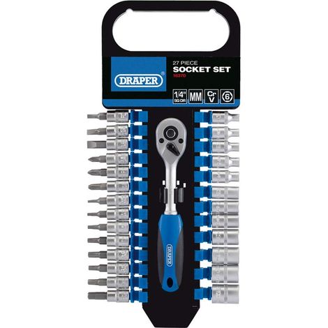 Draper 16370 - Set di chiavi a bussola metriche con attacco quadro da 1/4", 27 pezzi