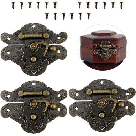 Lot de 3 loquets antiques gravés avec vis pour boîte à bijoux, décoration de meubles, boîte en bois (1/5)