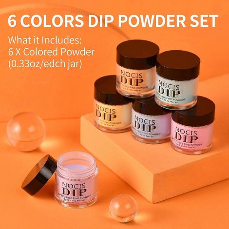 NOCIS Kit de poudre à tremper pour ongles 6 couleurs, kit de poudre pour nail art, séchage rapide, sans lampe UV/LED