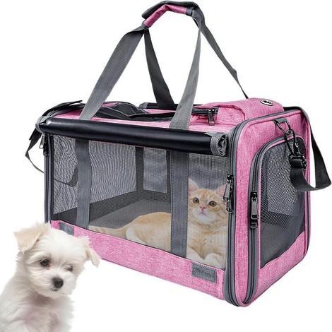 Jaula de transporte plegable para gatos y perros，Jaula portátil para mascotas，Jaula para mascotas，Alfombrilla extraíble y malla transpirable，Azul (1/5)