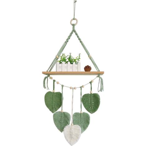 Étagère murale flottante en macramé, style bohème, avec feuilles tressées, idéale pour suspendre les plantes. Étagère flottante en bois pour chambre, bibliothèque, salon et décoration intérieure.