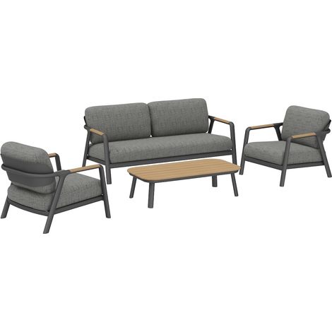 PROLOISIRS Salon bas 4 pièces en aluminium avec coussins - PERLE - Coloris graphite et chêne