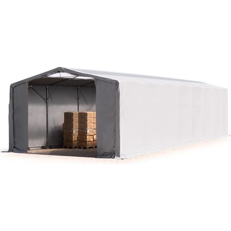 8x16m hangar TOOLPORT, PRIMEtex PVC 2300 N gris, H. 4m avec portes à fermeture Eclair et fenêtres dans le toit, avec statique (type de sol : terre)