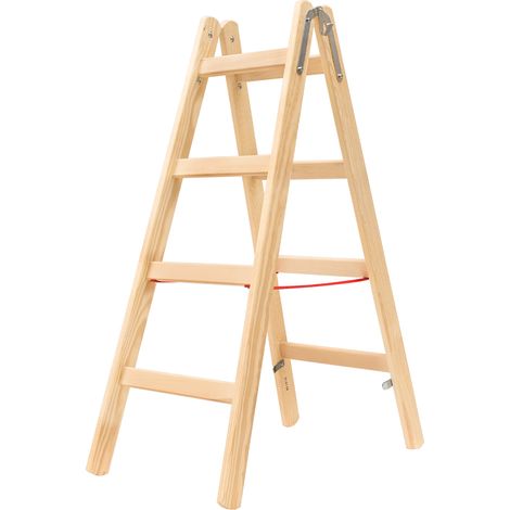 Hymer Sprossenstehleiter, Holz, beidseitig begehbar, 2 x 4 Sprossen, Gesamtbreite 473 mm