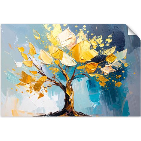 Autocollant mural Paysage arbre doré imitation peinture à l'huile 45x30