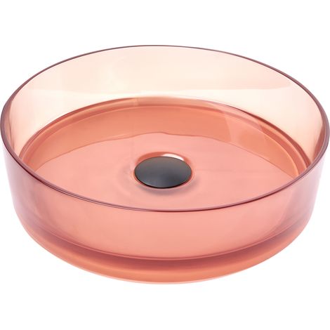 Lavabo sobre encimera de baño redondo solid surface transparente 36 cm rojo Tolosa