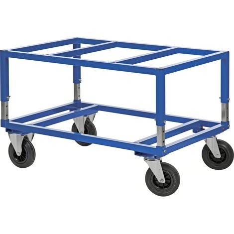 Kongamek Palettenwagen in blau höhenverstellbar 655mm hoch mit Bremse für Euro-Paletten 1200x800mm
