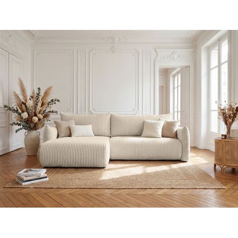 Ecksofa Schlafsofa MAILAND in Stoff Tilia Ecru Ottomane Links (1/5)