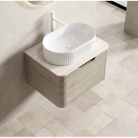 Mobile bagno sospeso 60 cm con lavabo ovale in ceramica e top in pietra sinterizzata (1/5)