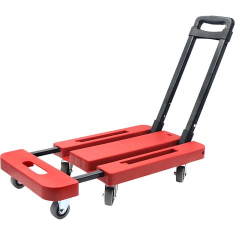 Chariot de manutention pliable rouge, base rétractable de 10 cm, 6 roues silencieuses en caoutchouc, roulements robustes et antidérapants. (1/5)
