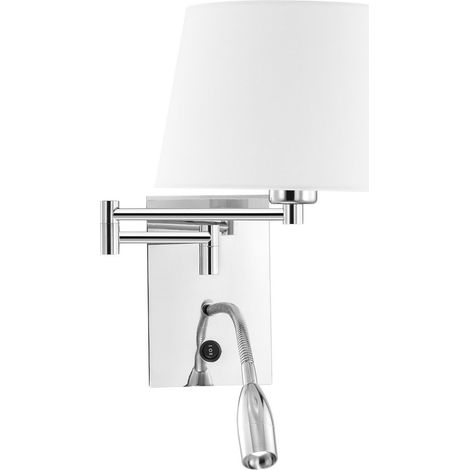 Merano Charlotte Liseuse Chrome, Abat-jour Tissu Blanc LED 3W 3000K 180Lm LED E27
