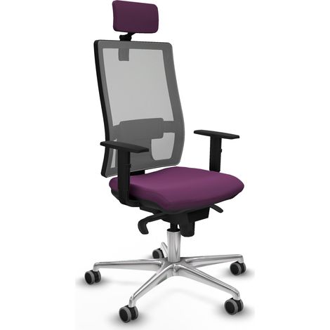 Horna sincro malla gris similpiel morado brazos 1D base aluminio cabecero 2D ruedas 65mm engomadas (1/5)