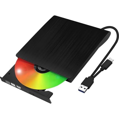 Externes CD/DVD-Laufwerk für PC, USB 3.0- und USB-C-fähiger externer DVD-Brenner, tragbarer, schlanker CD/DVD +/-RW-Laufwerk-DVD-Player für MacBook, Windows 11/10/8/7/XP und Linux