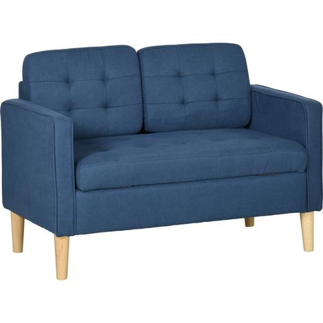 Compact Modern Loveseat Sofa with Hidden Storage,117cm Tufted Cotton Couch for 2,Stylish Blue Design with Wooden Legs (1/5)