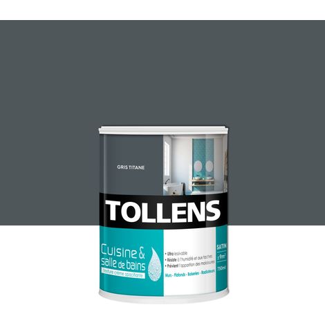 Peinture Cuisine Et Salle De Bain - Ultra Résistante - Tollens - Pour Murs, Boiseries, Radiateurs - Gris Titane - 0,75L = 9m2