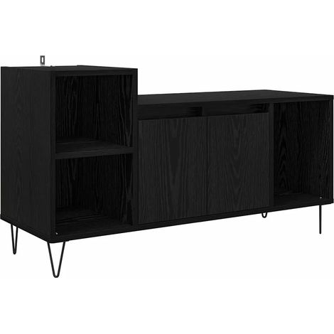 Meuble TV rectangulaire moderne avec 2 portes et 2 étagères 100 x 35 x 55 cm en bois d'ingénierie noir (1/5)