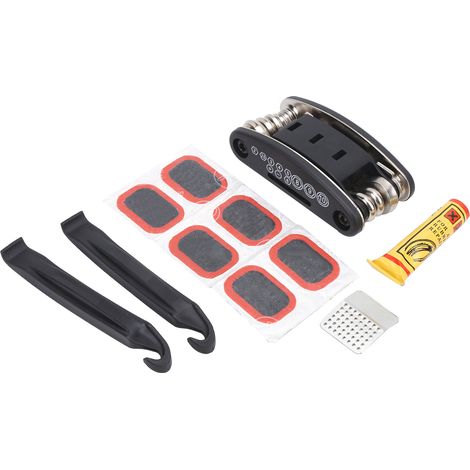 Kit de réparation pneu vélo, clé hexagonale pliante multifonction, outil de réparation crevaison pneu, lot d'accessoires (1/5)