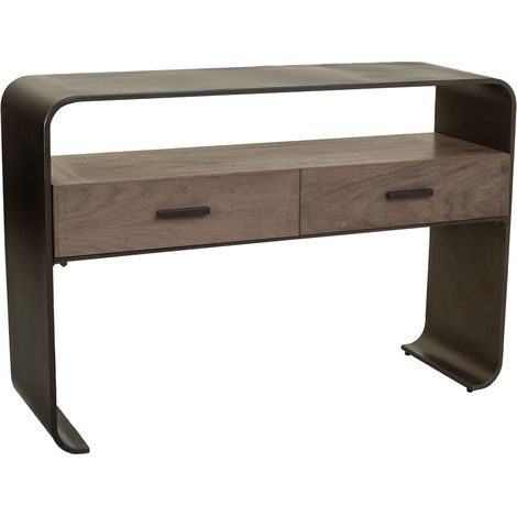 Recibidor de madera y metal negro 122x37x82