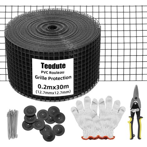Rouleau Grille Protection Panneaux Solaires 20cm x 30m Kit Treillis Anti-Oiseau 70 Attaches INOX Revêtement en PVC Antirouille Maille Métallique 12,7 mm pour Empercher Créatures Écureuils (1/5)