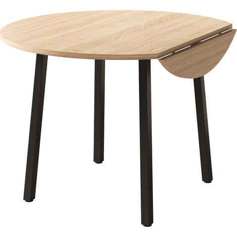 Mesa de comedor plegable redonda 100 x 100 cm MDF color roble para 2-4 personas (1/5)