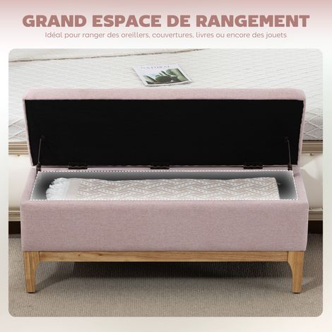 Banc rangement coffre amovible scandinave lin 110x39x45 cm rose
