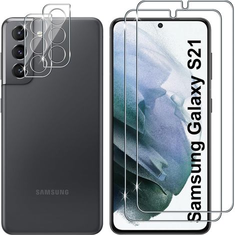 Verre Trempé pour Samsung Galaxy S21 5G, 2+2 Pièces Protection écran + Caméra Arrière Protecteur Film, 9H Dureté HD Anti-Rayures Sans Bulles Vitre Trempé Protecteurs d'écran (1/5)