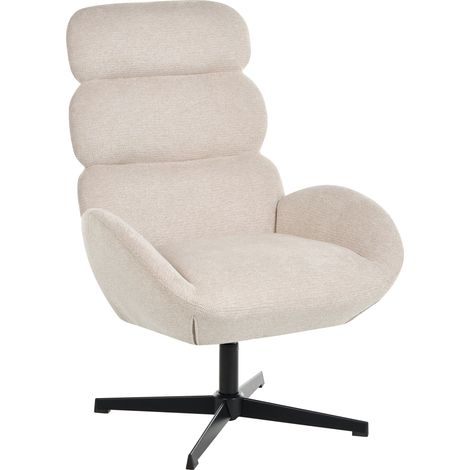 Sillón base giratoria de tela respaldo alto butaca sala de estar beige claro Aalborg (1/5)