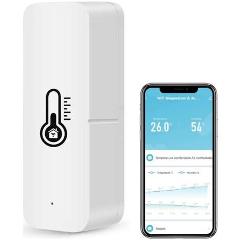 Thermomètre hygromètre WiFi intelligent, capteur de température et d’humidité intérieur/extérieur Bluetooth, application thermomètre WiFi Alexa/Google Assistant à distance pour la maison. 1 pack (1/5)
