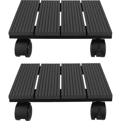Lot de 2 roulettes rectangulaires - 30 x 30 x 7,5 cm - Noir - Pot de fleurs avec roulettes - Pour jardin, terrasse (1/5)