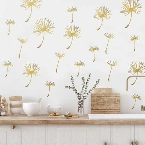 Set di 66 adesivi murali autoadesivi, con design a dente di leone e fiori metallici, decorazione floreale per camera da letto, bagno, soggiorno, cameretta dei bambini, ufficio (oro, 6 pezzi) (1/5)