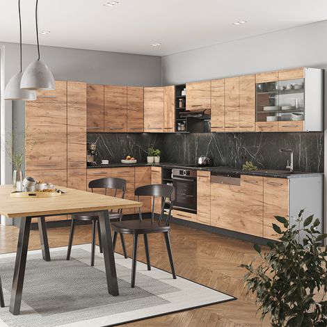 Cuisine en angle Fame-Line, Chêne de force doré/Anthracite, 347 x 257 cm, PT Anthracite, Vicco