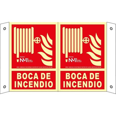 Señal de extinción Boca de Incendios luminiscente en banderola SEKURECO                         210 x 300 mm                          Clase A (PVC 1 mm) (1/2)