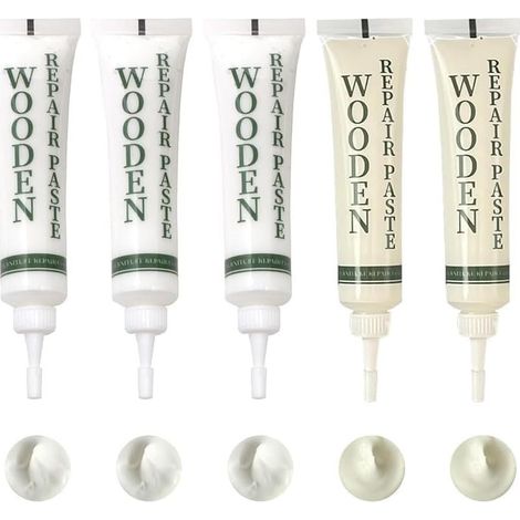 5PCS Kit de Réparation pour Meubles en Bois, Kit Reparation Parquet Blanc Brun, Gris, Blanc clair Garniture de Réparation Meubles en Bois pour Rayures, Fissures, Trous, Taches (Blanc) (1/5)
