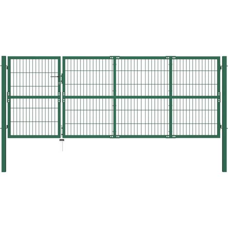 FIMEI Portail de clôture de jardin avec poteaux 350x120 cm Acier Vert (1/5)