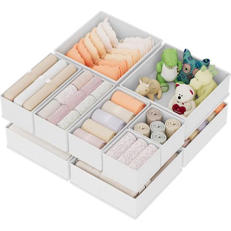 Lot de 10 Organisateur de Tiroir, Boîte de Rangement pour Sous-vêtements, pour Chaussettes, Soutiens-gorge, Culottes, Cravates, Écharpes, Blanc (1/5)