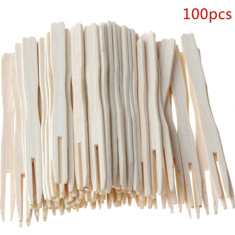 100 fourchettes à fruits jetables en bambou et bois, idéales pour les desserts et les fêtes. (1/4)