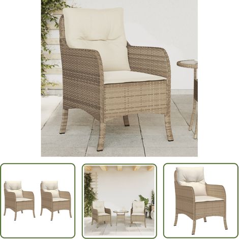 The Living Store Gartenstühle mit Kissen 2 Stk. Beige Poly Rattan - Gartensessel - Gartenstühle - Outdoor Möbel - Rattan Gartenmöbel - Beige Gartenmöbel (1/5)