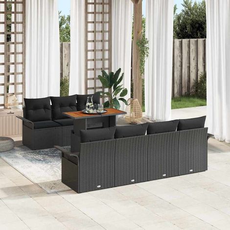 Conjunto de sofá de jardín 8 pcs Negro Poliratán vidaXL (1/5)